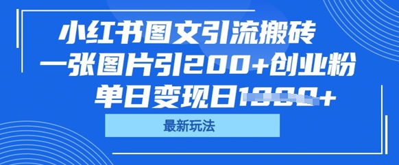 小红书图文引流搬砖，一张图片引200+创业粉，单日变现日数张-知拾光-汇聚优质知识，拾获理想前程。