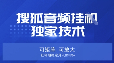 【搜狐音频挂G】独家技术，可矩阵可放大，红利期稳定月入8k【揭秘】-知拾光-汇聚优质知识，拾获理想前程。
