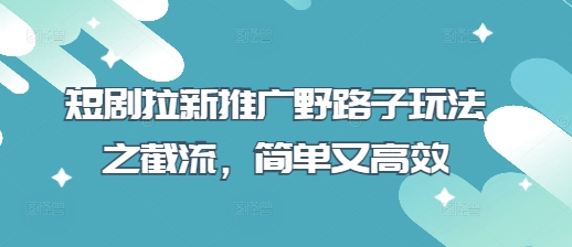 短剧拉新推广野路子玩法之截流，简单又高效-知拾光-汇聚优质知识，拾获理想前程。